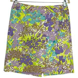 Talbots Floral Pencil Skirt Cotton Spandex Lined Back Vent Zip 6P